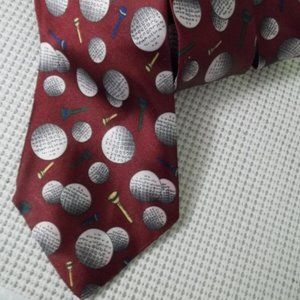 NECK TIE golf ball nail peg tee pattern burgundy rust red / white balls mix pegs